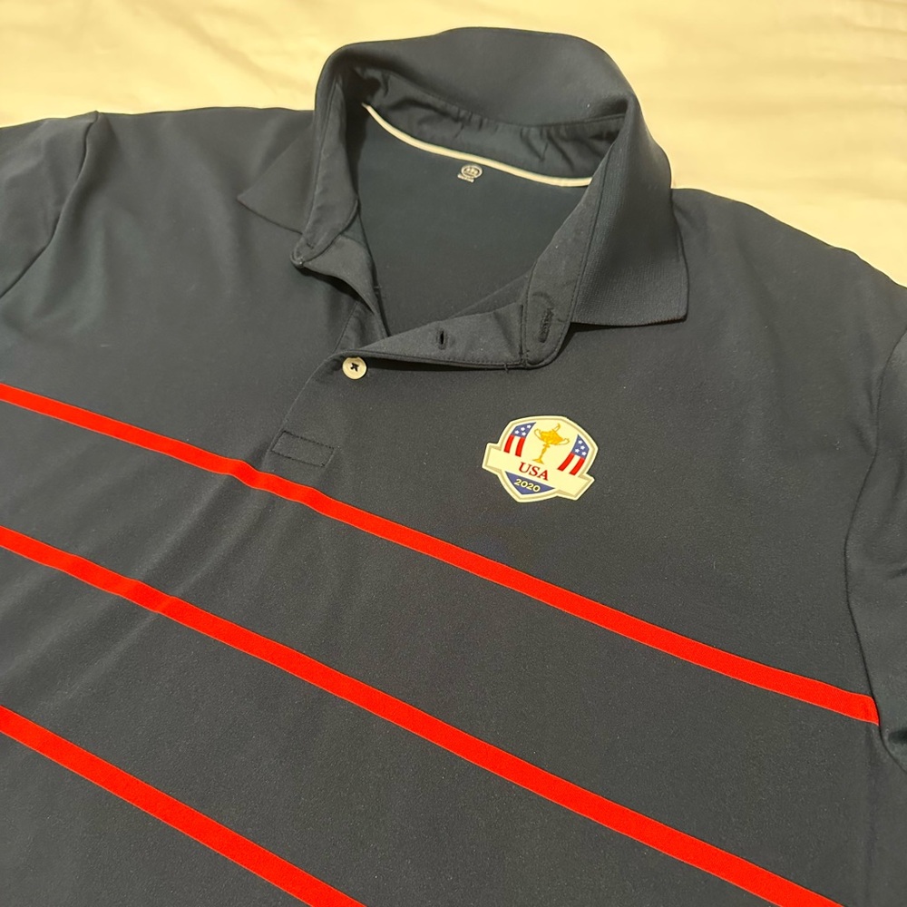 USA 2020 Navy and Red Striped Men's Golf Polo Shirt